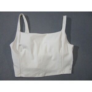 Vuori Crop Top Womens XL White Ribbed Built-in Shelf Bra Stretch Activewear Yoga